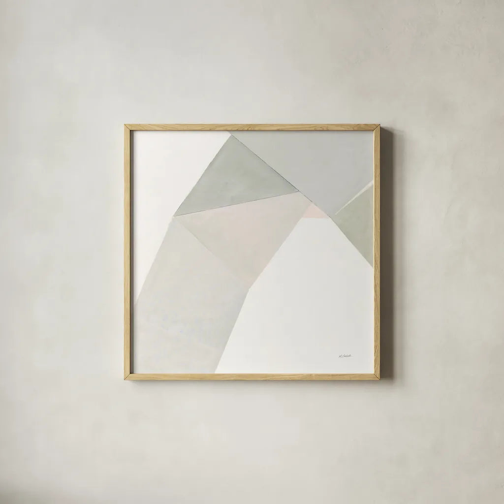 Paper Work I Neutral by Mike Schick. Shown in a natural wood glass frame for a timeless modern aesthetic. Available as an archival giclee rolled canvas, fine art paper, or poster print. SKU 42940a.