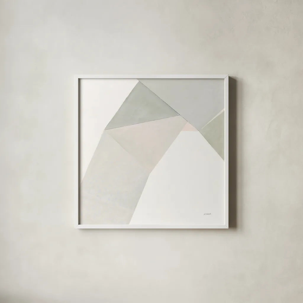 Paper Work I Neutral by Mike Schick. Shown in a crisp white glass frame for a clean and minimalist style. Available as an archival giclee rolled canvas, fine art paper, or poster print. SKU 42940a.