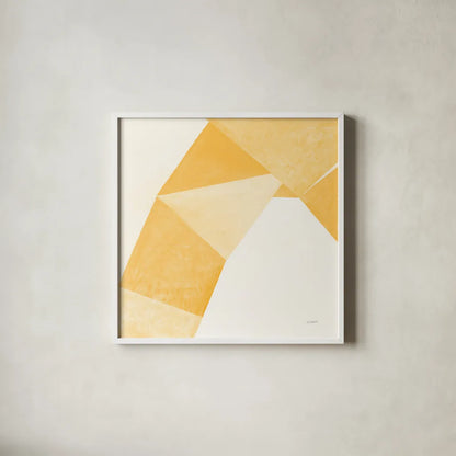 Paper Work I Yellow by Mike Schick. Shown in a crisp white glass frame for a clean and minimalist style. Available as an archival giclee rolled canvas, fine art paper, or poster print. SKU 51728a.
