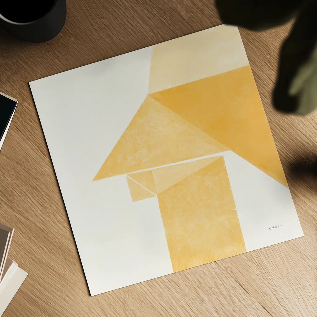 Paper Work II Yellow by Mike Schick. Shown as a detailed flat fine art print, highlighting archival giclee quality. Available as an archival giclee rolled canvas, fine art paper, or poster print. SKU 51729a.