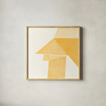 Paper Work II Yellow by Mike Schick. Shown in a natural wood glass frame for a timeless modern aesthetic. Available as an archival giclee rolled canvas, fine art paper, or poster print. SKU 51729a.