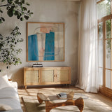 Passage I by Mike Schick. Shown in a natural wood frame in a cozy modern living room. Available as an archival giclee rolled canvas, fine art paper, or poster print. SKU 34346a.