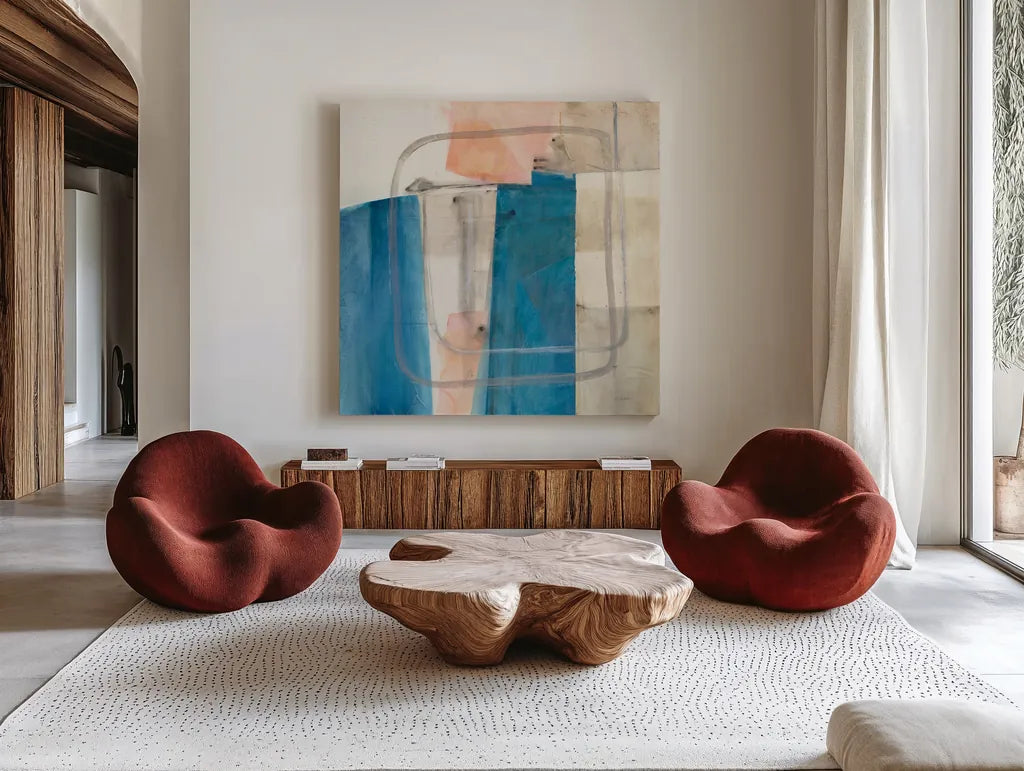 Passage I by Mike Schick. Shown as extra-large giant wall art in a modern living room. Available as an archival giclee rolled canvas, fine art paper, or poster print. SKU 34346a.