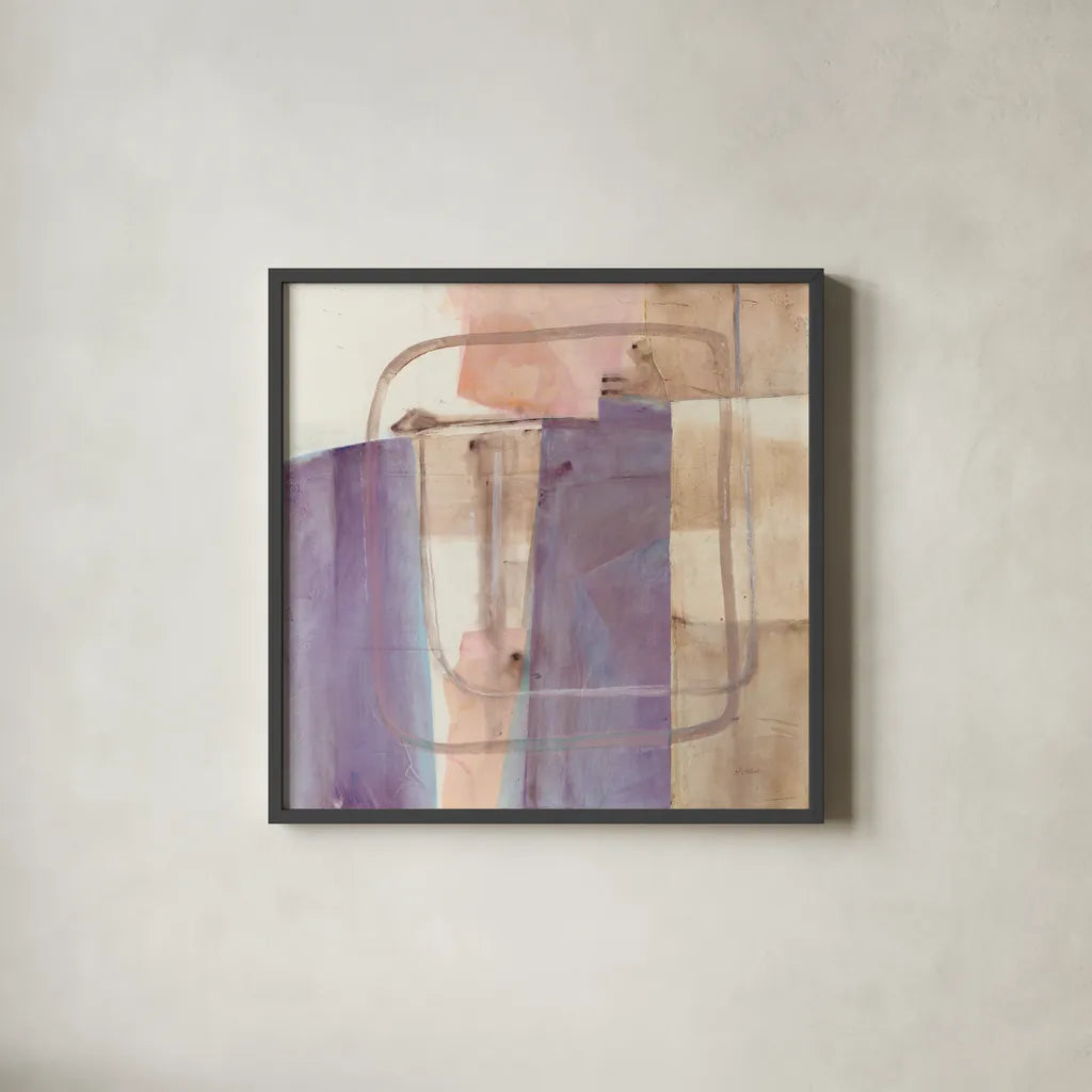 Passage I Blush Purple by Mike Schick. Shown in a sleek black glass frame for a contemporary gallery look. Available as an archival giclee rolled canvas, fine art paper, or poster print. SKU 42716a.