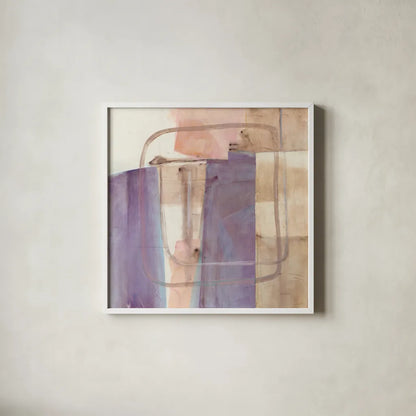 Passage I Blush Purple by Mike Schick. Shown in a crisp white glass frame for a clean and minimalist style. Available as an archival giclee rolled canvas, fine art paper, or poster print. SKU 42716a.