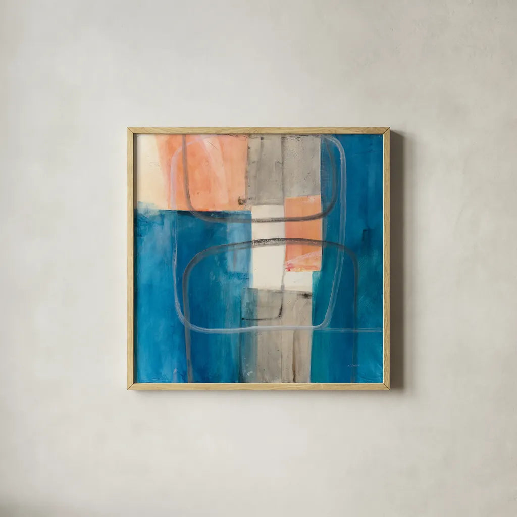 Passage II by Mike Schick. Shown in a natural wood glass frame for a timeless modern aesthetic. Available as an archival giclee rolled canvas, fine art paper, or poster print. SKU 34347a.