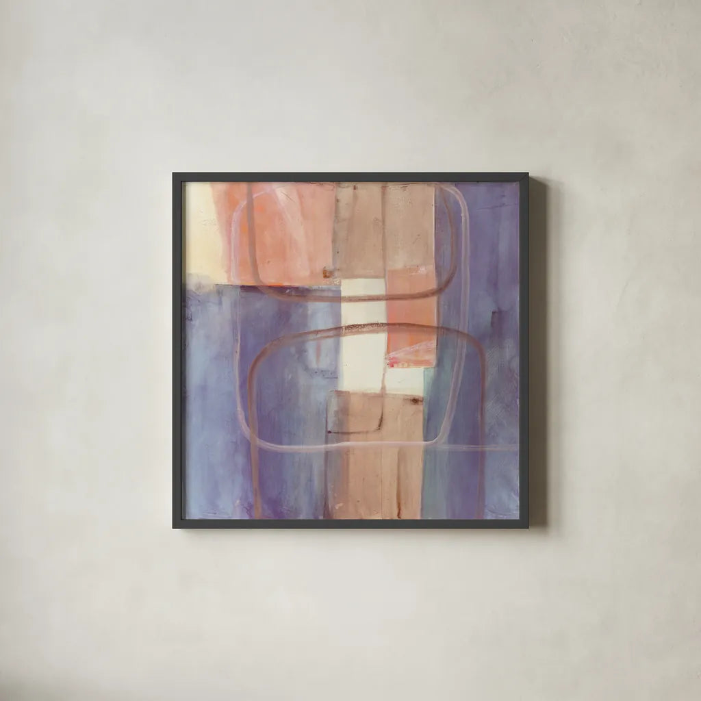 Passage II Blush Purple by Mike Schick. Shown in a sleek black glass frame for a contemporary gallery look. Available as an archival giclee rolled canvas, fine art paper, or poster print. SKU 42717a.