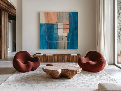 Passage II v2 by Mike Schick. Shown as extra-large giant wall art in a modern living room. Available as an archival giclee rolled canvas, fine art paper, or poster print. SKU 34985a.