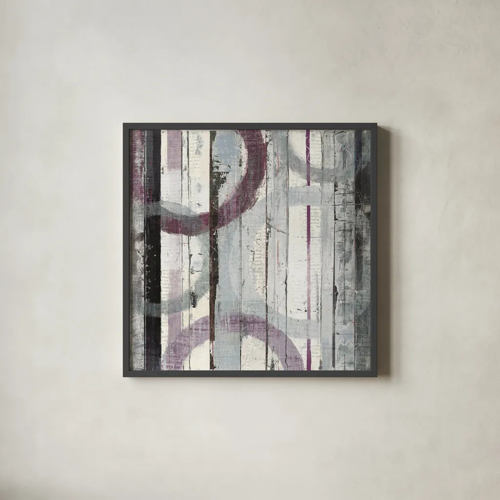 Plum Zephyr I by Mike Schick. Shown in a sleek black glass frame for a contemporary gallery look. Available as an archival giclee rolled canvas, fine art paper, or poster print. SKU 11112a.