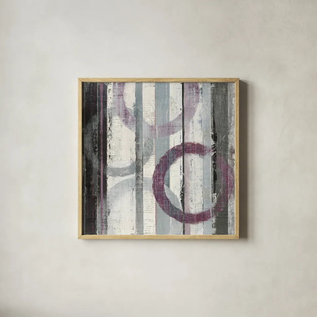 Plum Zephyr II by Mike Schick. Shown in a natural wood glass frame for a timeless modern aesthetic. Available as an archival giclee rolled canvas, fine art paper, or poster print. SKU 11113a.