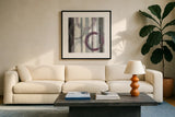 Plum Zephyr II by Mike Schick. Displayed in a glass frame with matte in a clean modern living room. Available as an archival giclee rolled canvas, fine art paper, or poster print. SKU 11113a.