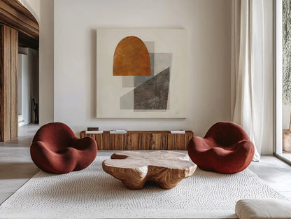 Quintet I by Mike Schick. Shown as extra-large giant wall art in a modern living room. Available as an archival giclee rolled canvas, fine art paper, or poster print. SKU 48849a.