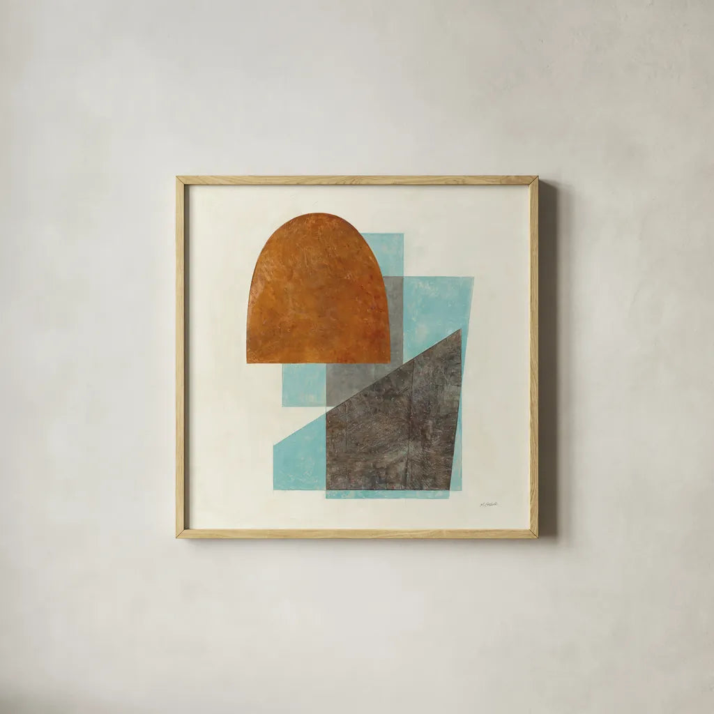 Quintet I Turquoise by Mike Schick. Shown in a natural wood glass frame for a timeless modern aesthetic. Available as an archival giclee rolled canvas, fine art paper, or poster print. SKU 51723a.