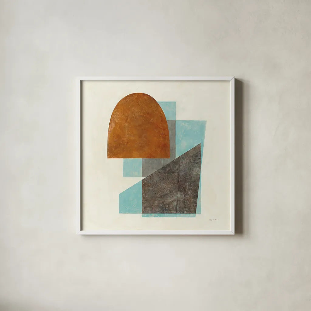 Quintet I Turquoise by Mike Schick. Shown in a crisp white glass frame for a clean and minimalist style. Available as an archival giclee rolled canvas, fine art paper, or poster print. SKU 51723a.
