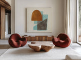 Quintet I Turquoise by Mike Schick. Shown as extra-large giant wall art in a modern living room. Available as an archival giclee rolled canvas, fine art paper, or poster print. SKU 51723a.
