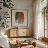 Quintet II by Mike Schick. Shown in a natural wood frame in a cozy modern living room. Available as an archival giclee rolled canvas, fine art paper, or poster print. SKU 49029a.