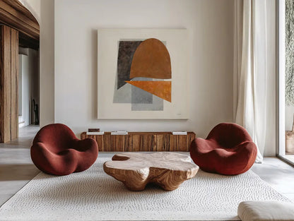 Quintet II by Mike Schick. Shown as extra-large giant wall art in a modern living room. Available as an archival giclee rolled canvas, fine art paper, or poster print. SKU 49029a.