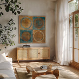 Renew by Mike Schick. Shown in a natural wood frame in a cozy modern living room. Available as an archival giclee rolled canvas, fine art paper, or poster print. SKU 10165a.