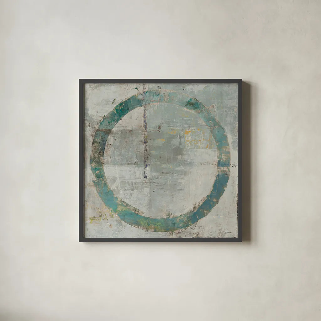 Renew Square I by Mike Schick. Shown in a sleek black glass frame for a contemporary gallery look. Available as an archival giclee rolled canvas, fine art paper, or poster print. SKU 13014a.