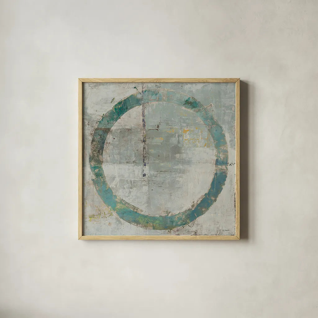 Renew Square I by Mike Schick. Shown in a natural wood glass frame for a timeless modern aesthetic. Available as an archival giclee rolled canvas, fine art paper, or poster print. SKU 13014a.