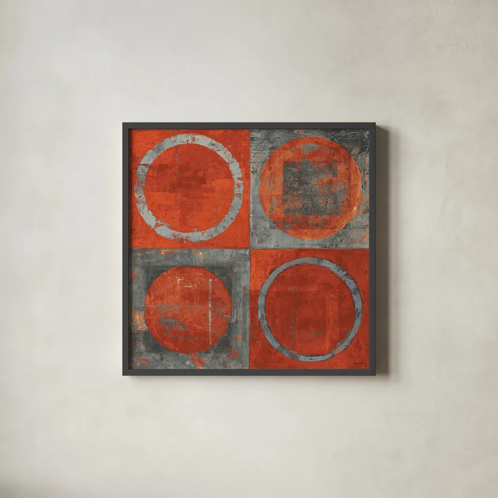 Renew Tangerine Tango by Mike Schick. Shown in a sleek black glass frame for a contemporary gallery look. Available as an archival giclee rolled canvas, fine art paper, or poster print. SKU 10250a.