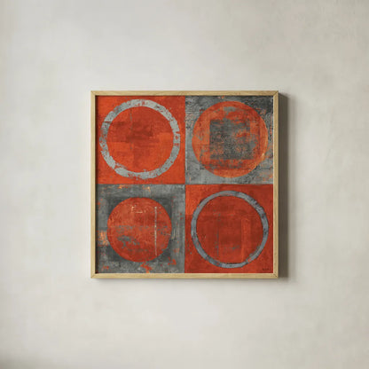 Renew Tangerine Tango by Mike Schick. Shown in a natural wood glass frame for a timeless modern aesthetic. Available as an archival giclee rolled canvas, fine art paper, or poster print. SKU 10250a.