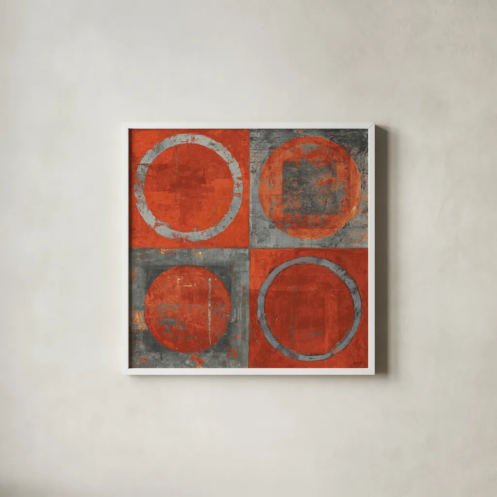 Renew Tangerine Tango by Mike Schick. Shown in a crisp white glass frame for a clean and minimalist style. Available as an archival giclee rolled canvas, fine art paper, or poster print. SKU 10250a.