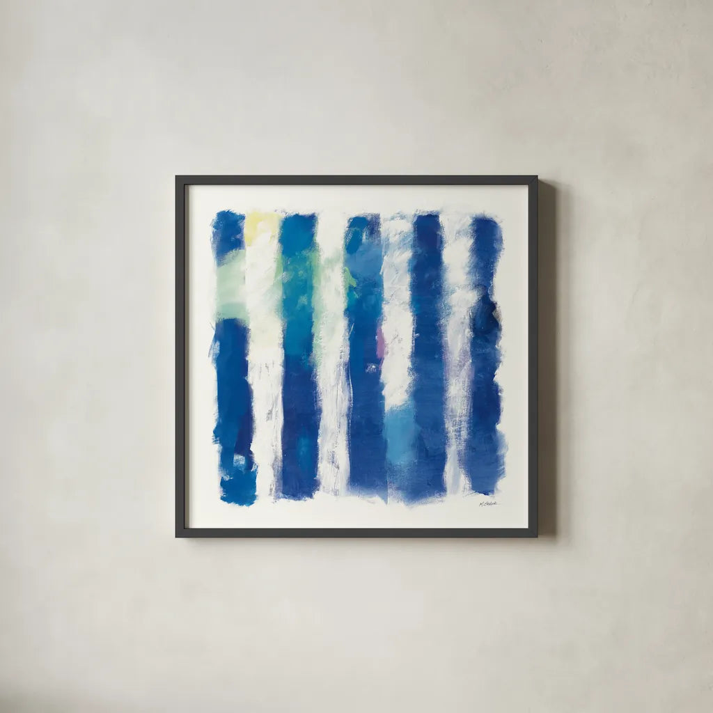 Rhythm and Hue on White by Mike Schick. Shown in a sleek black glass frame for a contemporary gallery look. Available as an archival giclee rolled canvas, fine art paper, or poster print. SKU 25933a.