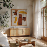 Ringleader by Mike Schick. Shown in a natural wood frame in a cozy modern living room. Available as an archival giclee rolled canvas, fine art paper, or poster print. SKU 91329a.