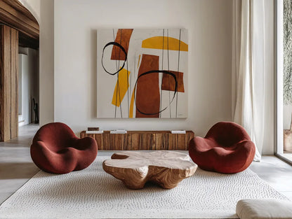Ringleader by Mike Schick. Shown as extra-large giant wall art in a modern living room. Available as an archival giclee rolled canvas, fine art paper, or poster print. SKU 91329a.