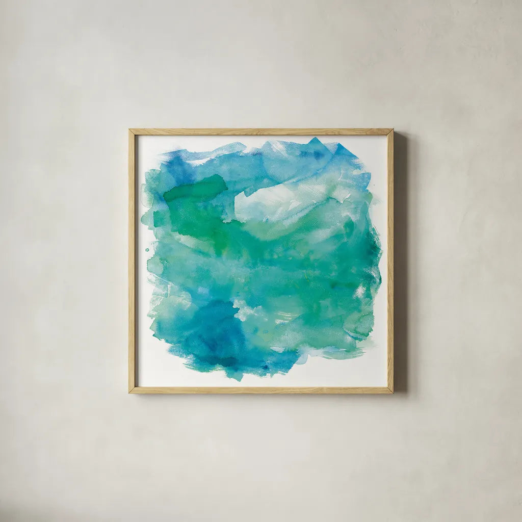 Sea Glass by Mike Schick. Shown in a natural wood glass frame for a timeless modern aesthetic. Available as an archival giclee rolled canvas, fine art paper, or poster print. SKU 18240a.