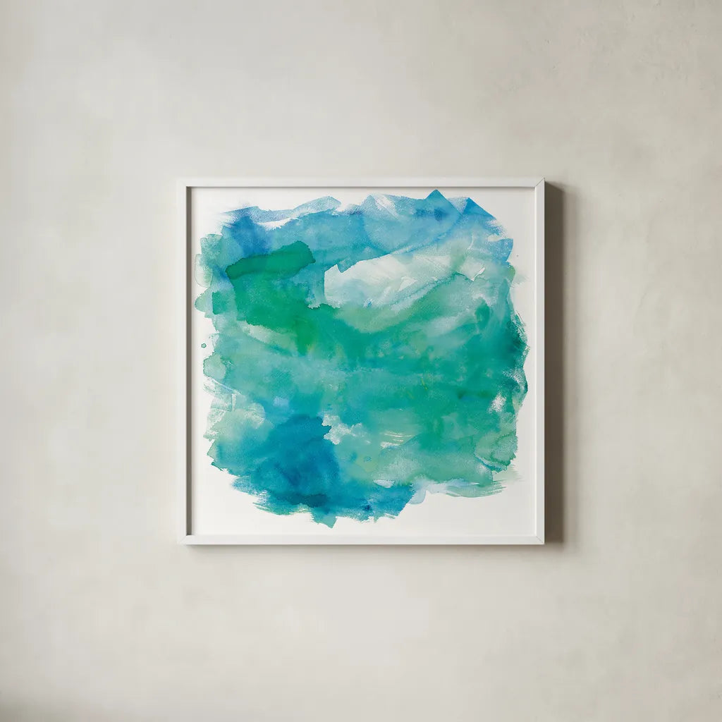 Sea Glass by Mike Schick. Shown in a crisp white glass frame for a clean and minimalist style. Available as an archival giclee rolled canvas, fine art paper, or poster print. SKU 18240a.
