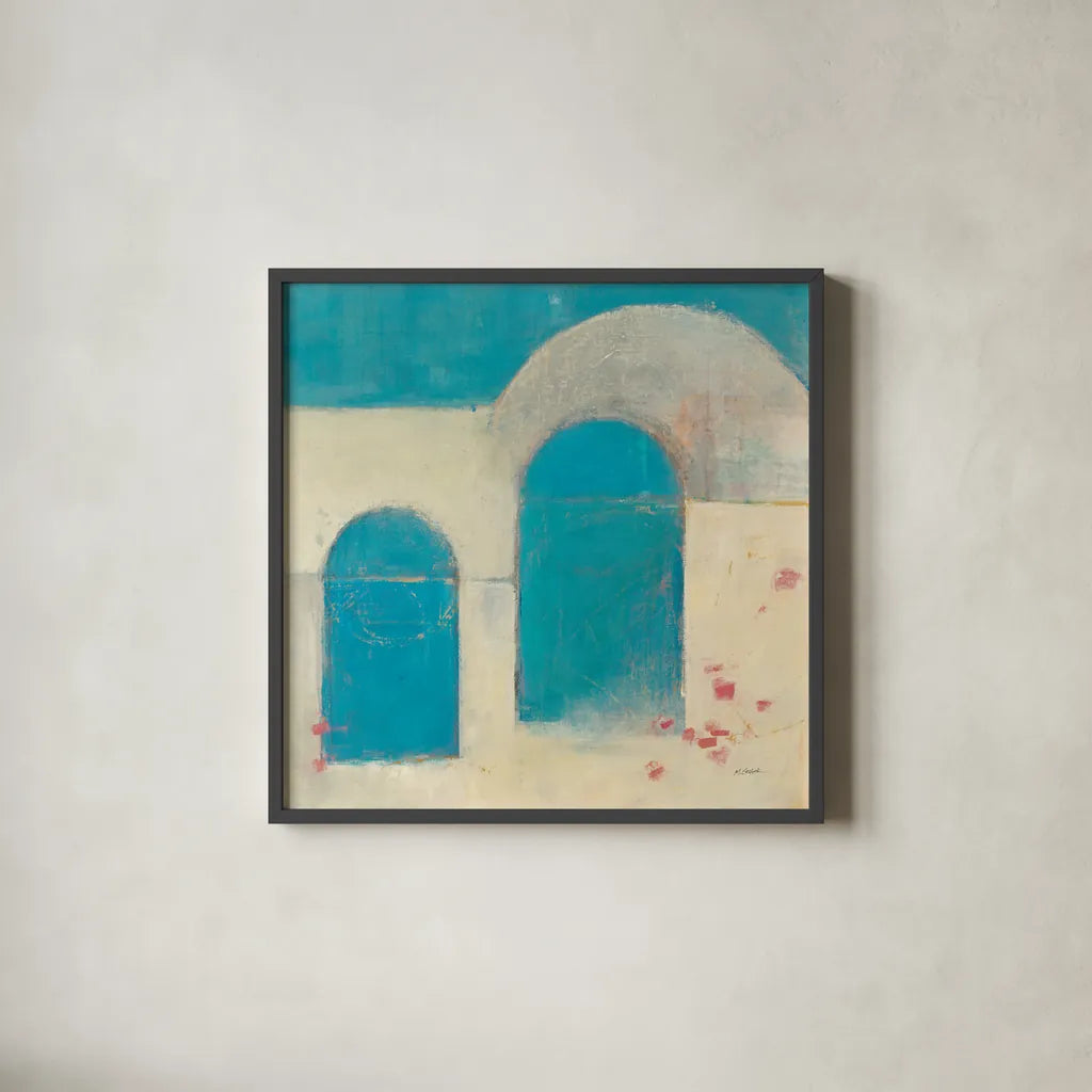 Sibari Neutral by Mike Schick. Shown in a sleek black glass frame for a contemporary gallery look. Available as an archival giclee rolled canvas, fine art paper, or poster print. SKU 34226a.