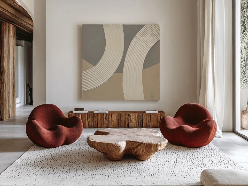 Somewhere II by Mike Schick. Shown as extra-large giant wall art in a modern living room. Available as an archival giclee rolled canvas, fine art paper, or poster print. SKU 86333a.