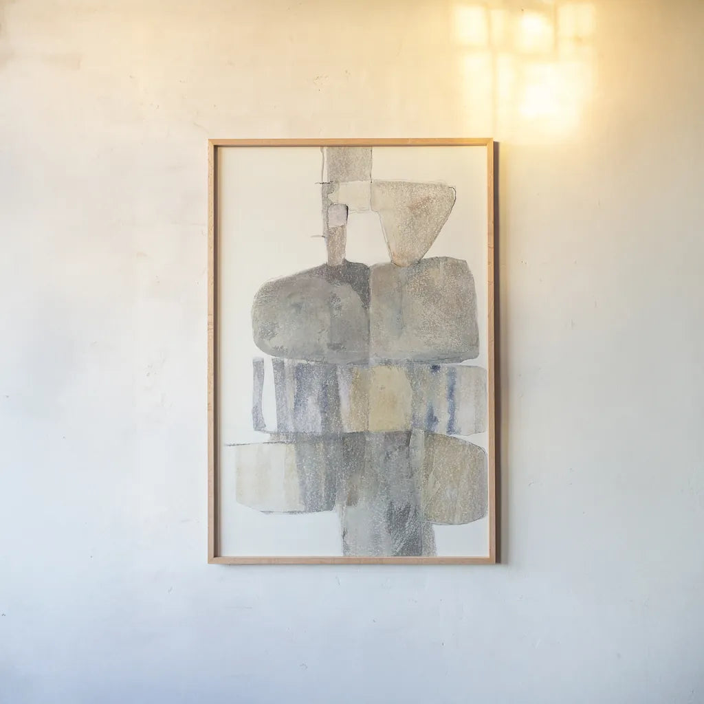 Stepping Stones by Mike Schick. shown as a paper print in a natural frame. Available as a archival giclee rolled canvas, fine art paper, or poster print. SKU 25912h.