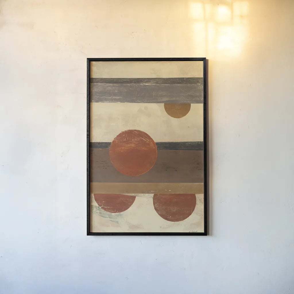 Stripes and Circles by Mike Schick. shown as a paper print in a black flame. Available as a archival giclee rolled canvas, fine art paper, or poster print. SKU 34187h.