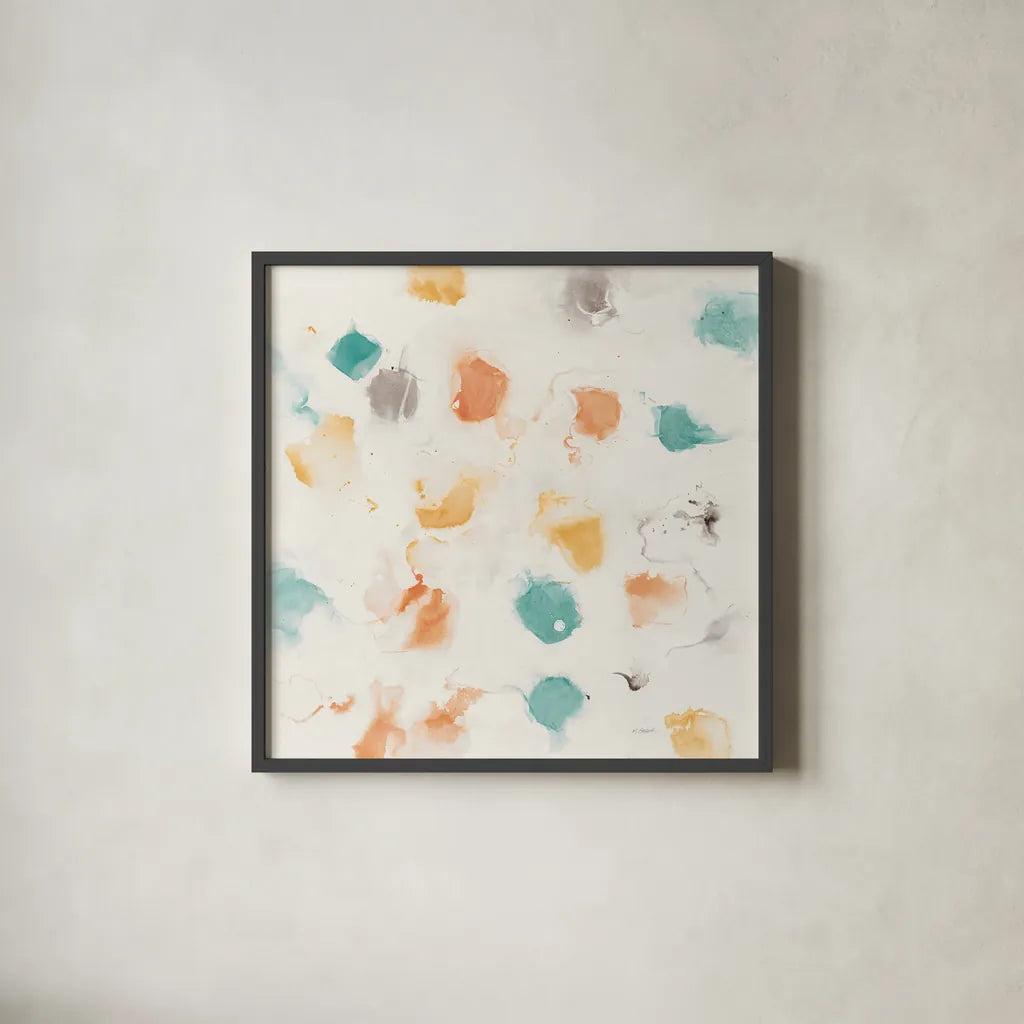 Sunflower Nougat I by Mike Schick. Shown in a sleek black glass frame for a contemporary gallery look. Available as an archival giclee rolled canvas, fine art paper, or poster print. SKU 50120a.