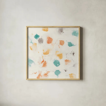 Sunflower Nougat I by Mike Schick. Shown in a natural wood glass frame for a timeless modern aesthetic. Available as an archival giclee rolled canvas, fine art paper, or poster print. SKU 50120a.