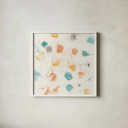 Sunflower Nougat I by Mike Schick. Shown in a crisp white glass frame for a clean and minimalist style. Available as an archival giclee rolled canvas, fine art paper, or poster print. SKU 50120a.