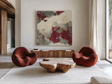 Syrah Gray Matter II Square by Mike Schick. Shown as extra-large giant wall art in a modern living room. Available as an archival giclee rolled canvas, fine art paper, or poster print. SKU 34219a.