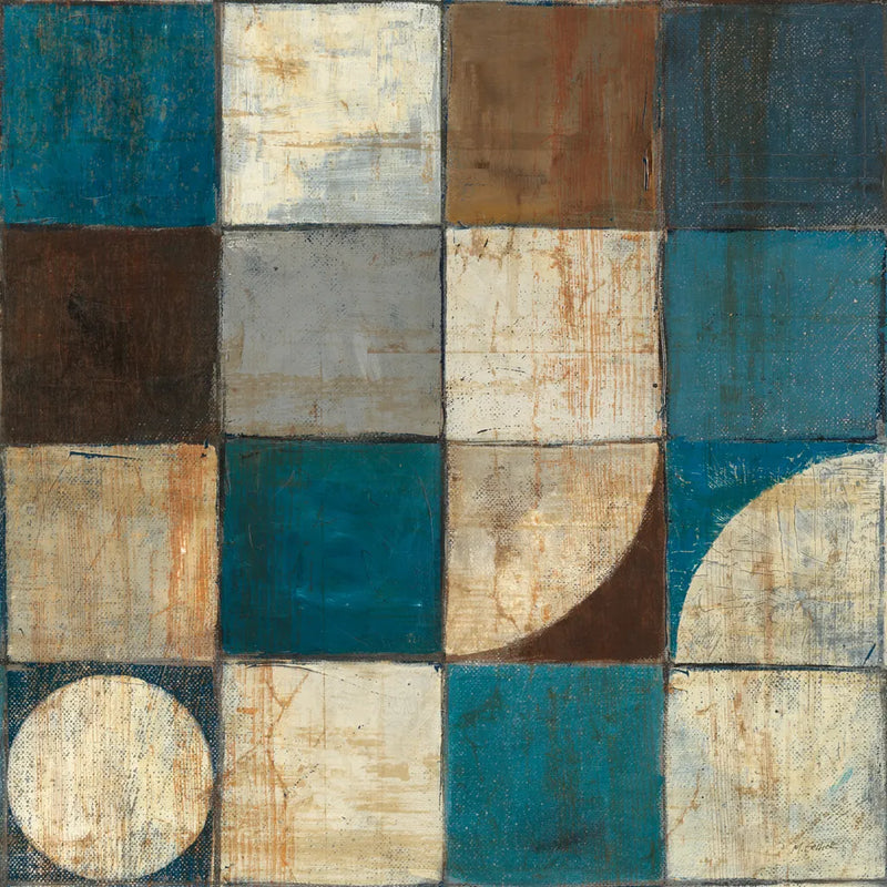 Tango Square I Blue Brown by Mike Schick. SKU 8402a. Archival Giclee Fine art print for wall decor.