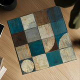 Tango Square I Blue Brown by Mike Schick. Shown as a detailed flat fine art print, highlighting archival giclee quality. Available as an archival giclee rolled canvas, fine art paper, or poster print. SKU 8402a.
