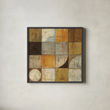 Tango Square I Neutral by Mike Schick. Shown in a sleek black glass frame for a contemporary gallery look. Available as an archival giclee rolled canvas, fine art paper, or poster print. SKU 10400a.