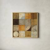 Tango Square I Neutral by Mike Schick. Shown in a natural wood glass frame for a timeless modern aesthetic. Available as an archival giclee rolled canvas, fine art paper, or poster print. SKU 10400a.