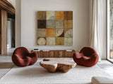 Tango Square I Neutral by Mike Schick. Shown as extra-large giant wall art in a modern living room. Available as an archival giclee rolled canvas, fine art paper, or poster print. SKU 10400a.