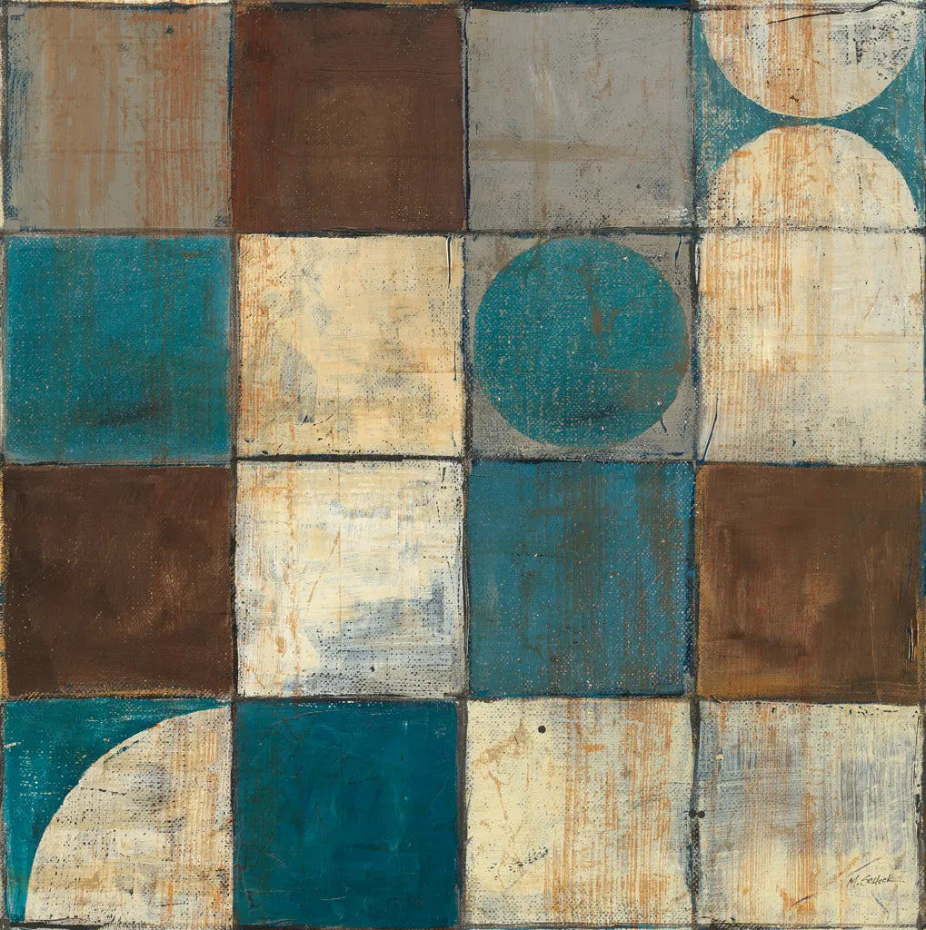 Tango Square II Blue Brown by Mike Schick. SKU 8403a. Archival Giclee Fine art print for wall decor.