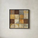 Tango Square II Neutral by Mike Schick. Shown in a sleek black glass frame for a contemporary gallery look. Available as an archival giclee rolled canvas, fine art paper, or poster print. SKU 10401a.