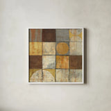Tango Square II Neutral by Mike Schick. Shown in a crisp white glass frame for a clean and minimalist style. Available as an archival giclee rolled canvas, fine art paper, or poster print. SKU 10401a.