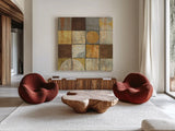 Tango Square II Neutral by Mike Schick. Shown as extra-large giant wall art in a modern living room. Available as an archival giclee rolled canvas, fine art paper, or poster print. SKU 10401a.