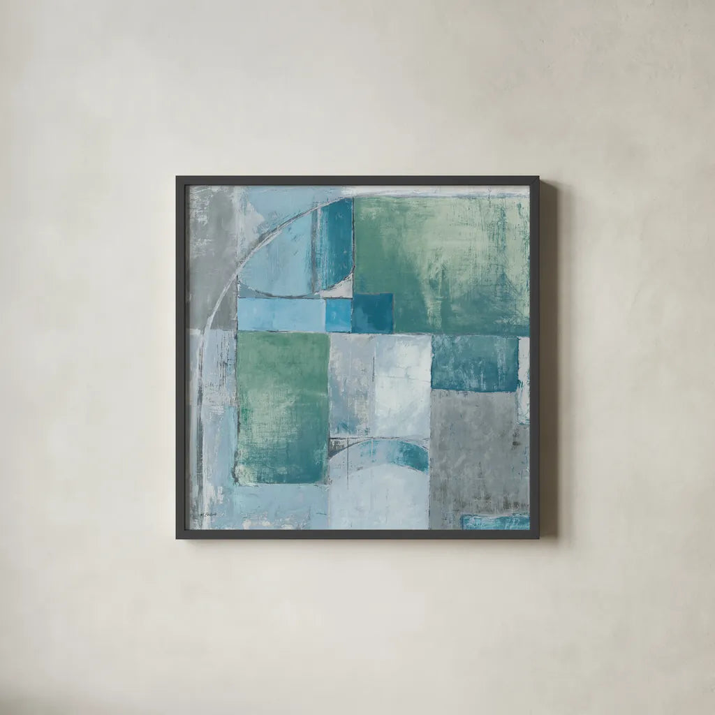 Trans Blues Before Sunrise by Mike Schick. Shown in a sleek black glass frame for a contemporary gallery look. Available as an archival giclee rolled canvas, fine art paper, or poster print. SKU 34198a.